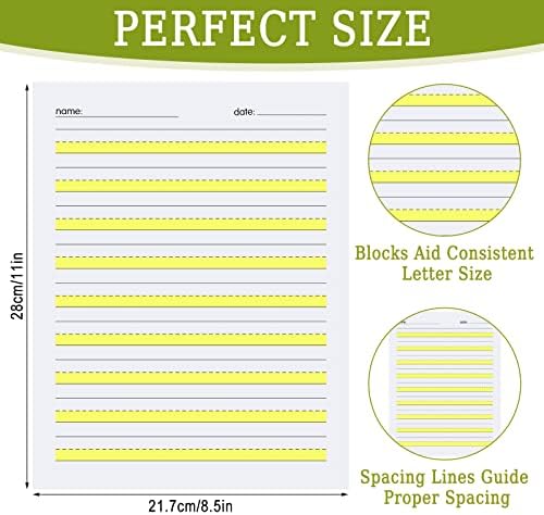 Escreva papel para iniciantes Nível 1 de papel de redação de papel com linhas e amarelo PRÁTICO DESTACIONADO PAPER DE