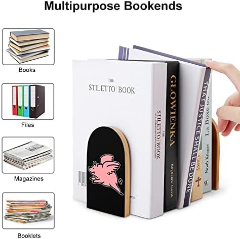 Livros de Livros de madeira de porco voador não esquiadores Decorativo titular de livros Stop Stop Selves para Livros pesados ​​Revista