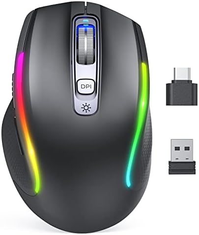VSSOPLOR Tipo C Mouse sem fio, Jiggler Mouse 2.4g USB C Sem fio Modos LED sem fio LED Dual Modos Dual Camundongos