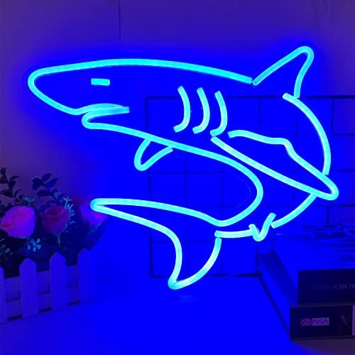 Sinais de néon de tubarão diminuído para decoração de parede, grande reutilizável tubarão neon luminária de neon para meninos presentes de jogos de jogo lojas hotel bar de aniversário decoração de parque de tubarão noturno