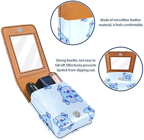 Caixa de batom oryuekan com espelho bolsa de maquiagem portátil fofa bolsa cosmética, cartoon animais cães adorável azul