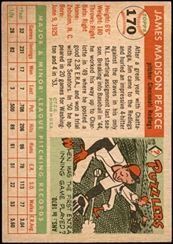 1955 Topps beisebol 170 Jim Pearce High Número Cincinnati Reds Excelente