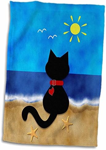 3d rosa fofa gato preto gato de verão praia tempo divertido twl_182626_1 toalha, 15 x 22