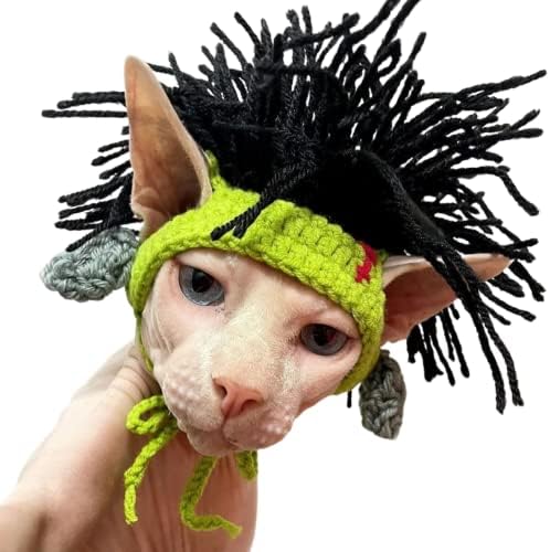 Chapéu de malha de gato com dreadlocks - gorjeta de lã de animais de estimação Cool Wigs CAT CATUSTO CABELHO CURSO DE FORMA DE