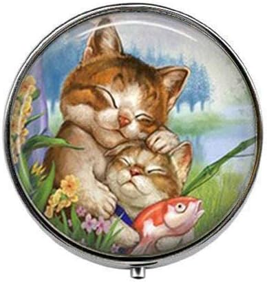 Kitten, abraçando gatos, abraçando gatinhos - caixa de comprimidos de foto de arte - caixa de comprimidos de charme - caixa de doces de vidro