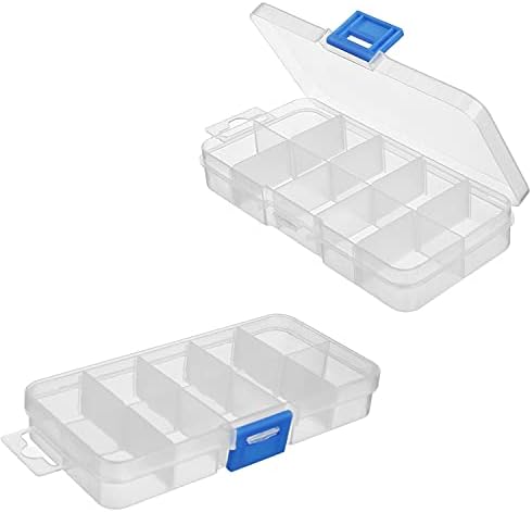 Caixa de organizador de cordas de plástico JutaGoss com divisores, 5.2x2.68x2.36 polegadas, 10 MPartment Recipientes de armazenamento de artesanato, 2pcs parafuso de parafuso para parafuso de parafuso Peças de coleta de rocha pequena.