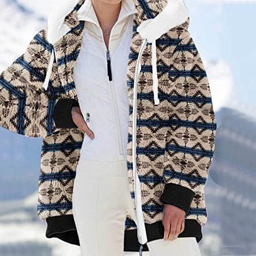 Jaqueta de lã de peles falsa feminino Capô de inverno casacos vintage zip up Outwear