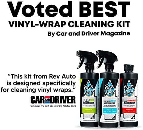 REV Auto Complete Vinyl Wrap Detalheing Kit - 3 Item Kit de limpeza de carros Inclui detalhe de embrulho, shampoo de embrulho e acabamento de vinil de carro APC Wrap APC | Limpador de embrulho de carro, cuidados com o envoltório de vinil