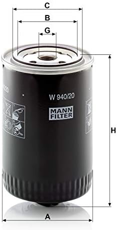 Filtro de Mann W940/20 Filtro de óleo Spin-on