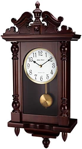 Relógio de parede dos dias velhos com madeira real, 4 opções de rolagem, pêndulo balançando, design antigo vintage, 22 grande