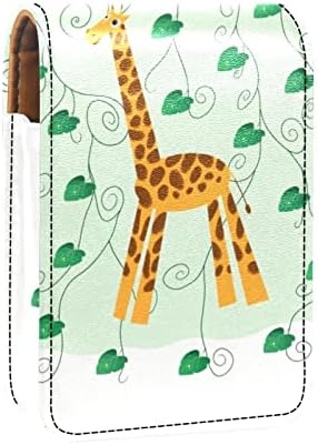 Caixa de batom de Oryuekan com espelho bolsa de maquiagem portátil fofa bolsa cosmética, desenho animado adorável girafa folha de girafa