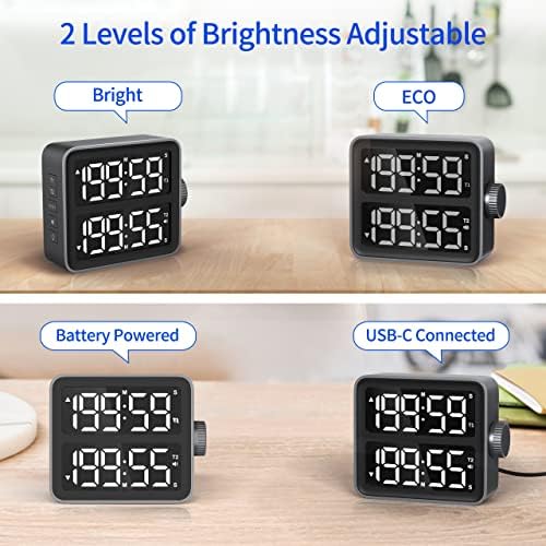 Timer de cozinha dupla de meesmeek - canais duplos de stopwatch de contagem regressiva com exibição de LED, volume e brilho