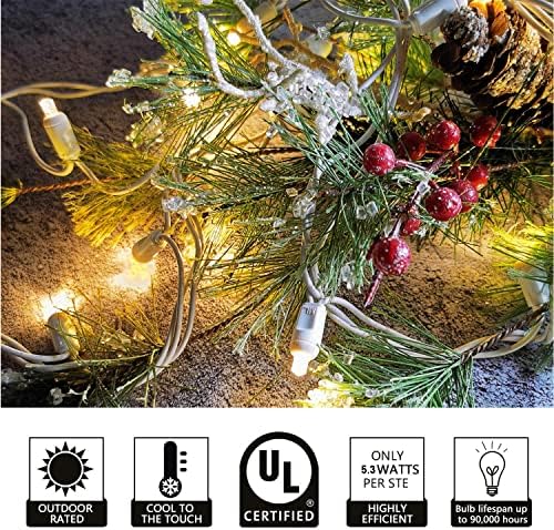Luzes de Natal 50 LEDs LEDs com 17 pés de luz LED, 120V UL, Luzes de Natal White Wire para uso interno e externo, decorações