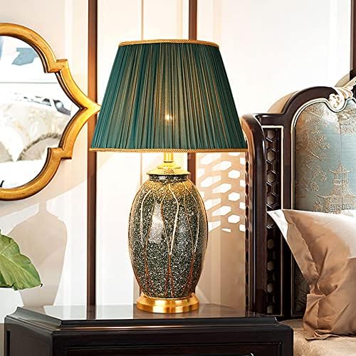 Tamyuse grande luminária de mesa de cerâmica chinoerie em cerâmica com lâmpada de lâmpada de lâmpada de lâmpada de lâmpada de vaso antigo para tom de tecido para quarto, sala, escritório - 26,7 polegadas