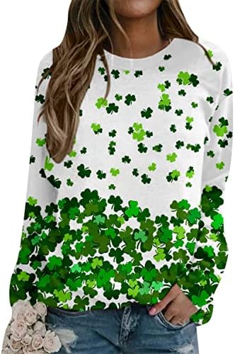 Yming Womens St. Patricks Day Shamrock camisas de manga comprida trevo impresso Jumper irlandês Round Discon Slochy Tops de pulôver
