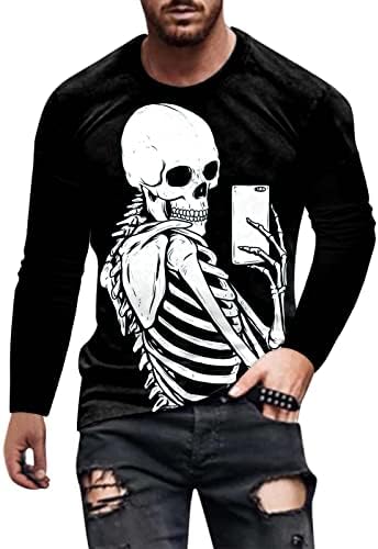 Xxbr halloween masculino de manga longa camisetas, esqueleto engraçado gráfico de treino impresso de esportes de