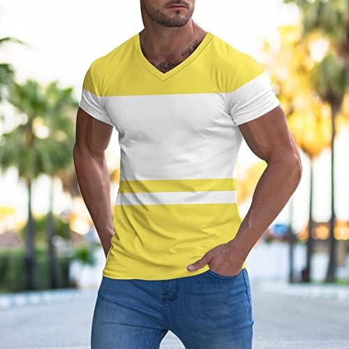 Camisetas de manga curta do pescoço masculino masculino do HDDK, bloco de retalhos de retalhos de colorido de colorido