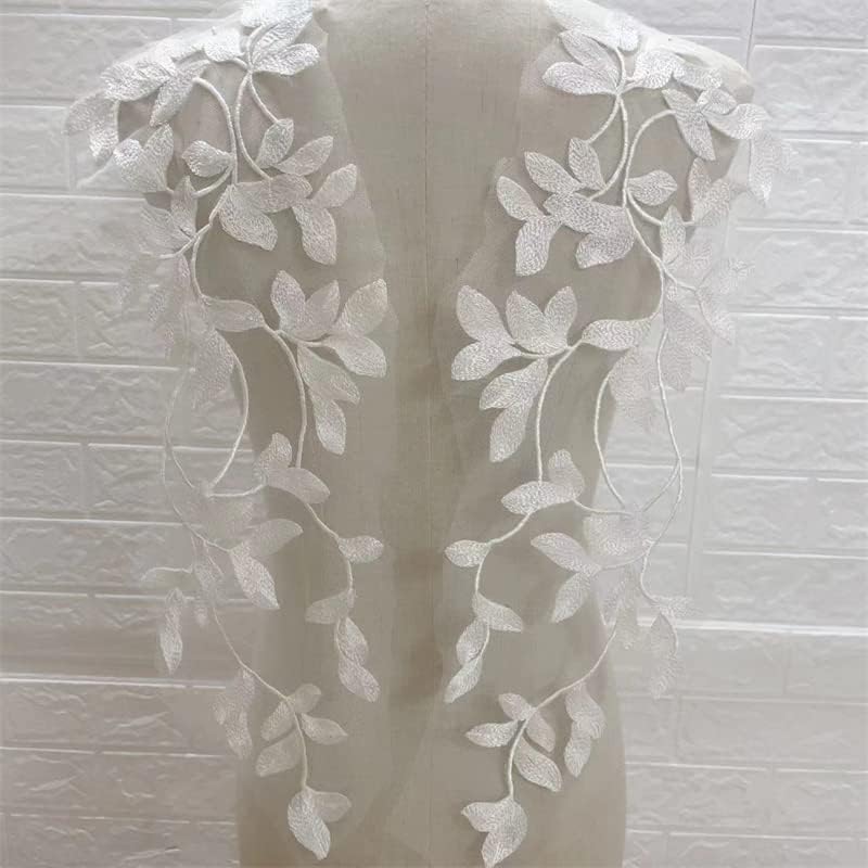2 Pacote de renda com contas 3D Pacote Tecido: Aplique de renda com miçangas de flores brancas, costure em Bridal Rhinestone Applique