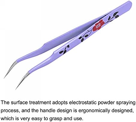 Uxcell não magnético Tweezer Tweezer Anti-estático Aço inoxidável Precision Purple multifuncional com estampa de flor 4pcs