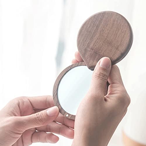Espelho redondo da vaidade de Amayyahzj ， espelho de maquiagem de madeira espelho de mão vintage