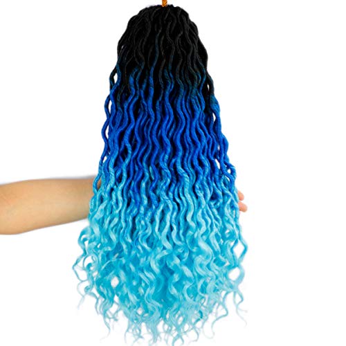 Ouyafei 5pack ondulado cota de locs tranças cabelos de crochê 20 polegadas ombre azul deus de deusa de cabelo com pontas cacheadas