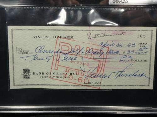 Vince Lombardi assinado manuscrito de 1962 cheque pessoal beckett coa autografado - assinaturas de corte nfl