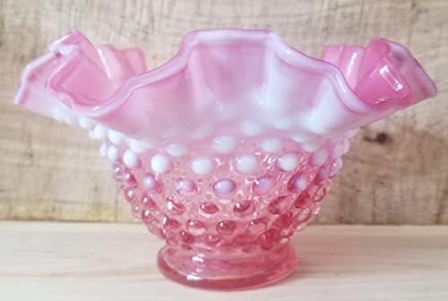 Quatro belezas colecionáveis ​​Fenton Art Glass Cranberry Opalescente Hobnail Prished Candy Plato/tigela pequena - Vintage original EUA