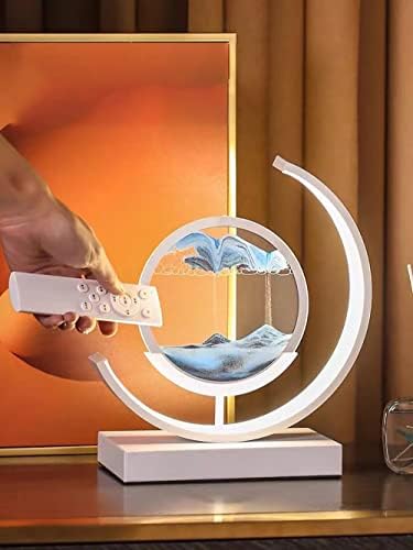 JJry 3D Quicksand Art Sand Scene Dynamic Round Glass Hourglass Quarto, Night LED Controle remoto Lumin