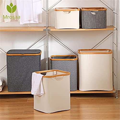 Zsfbiao cesta de lavanderia dobrável com alça de bambu Roupas sujas/brinquedos/detritos de armazenamento multifuncional Organizador doméstico Home Standing Laundry Bag