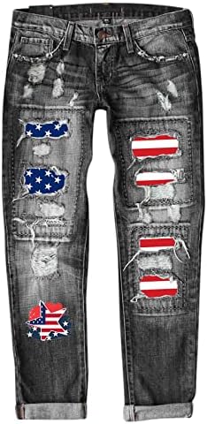 Miashui Slimming jeans jeans Independence Print calças rasgadas calças femininas