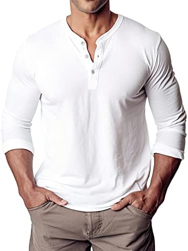 Qualfort Henley Shirt Henley Slave Long Cotton Lightweight Henley T-Shirt