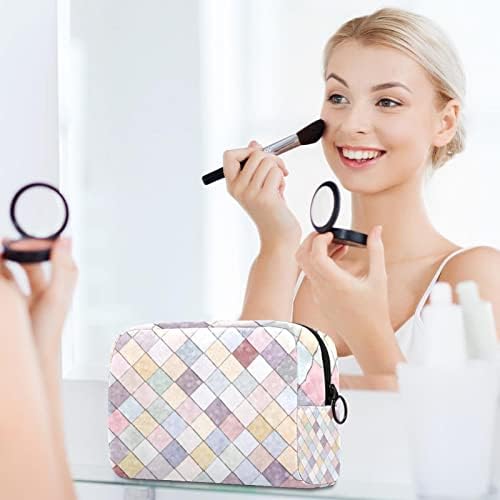 TBOUOBT Bolsas de maquiagem de cosméticos para mulheres, bolsas de maquiagem pequenas bolsas de viagem, Rhombus colorido