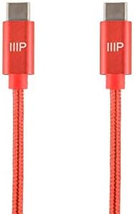 MONOPRICE USB 2.0 TIPO C PARA CARGA DO TIPO C E SINCIMENTO CABO DA FRIANÇA DE NYLON - 3 pés - vermelho, até 3 amperes/60 watts - Série de paleta