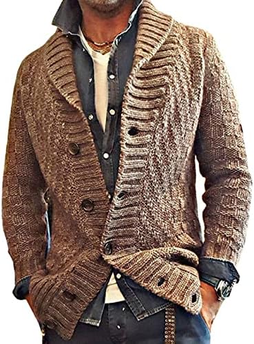 Suéter de xale de moda masculina suéter de outono de inverno de inverno solto tamanho grande botões de cor pura jaqueta