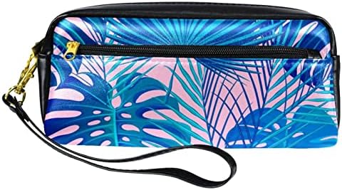 Tbouobt Makeup Bag Zipper Bolsa Travel Organizador cosmético para mulheres e meninas, plantas tropicais de folhas de palmeira azul