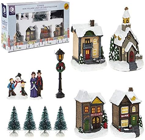 Toyland Mini Village Light Up cenário de Natal | Conjunto de 12 peças | Multicolorido | 47 cm x 58 cm x 36 cm