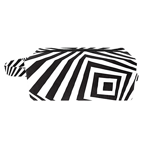 Bolsa de maquiagem Bolsa cosmética de viagem preto e branco Arte óptica de arte listrada Bolsa organizadora de saco de higiene pessoal com zíper e alça