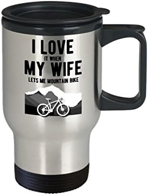 Mountain Bike Travel canem eu adoro quando minha esposa me deixou engraçado andar de aço inoxidável de 14 onças para café ou chá