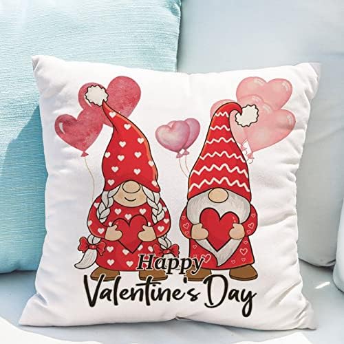 Capa de almofada Feliz dia dos namorados do dia dos namorados, travesseiros de gnomos de gnomos casal com travesseiro de balão de amor rosa