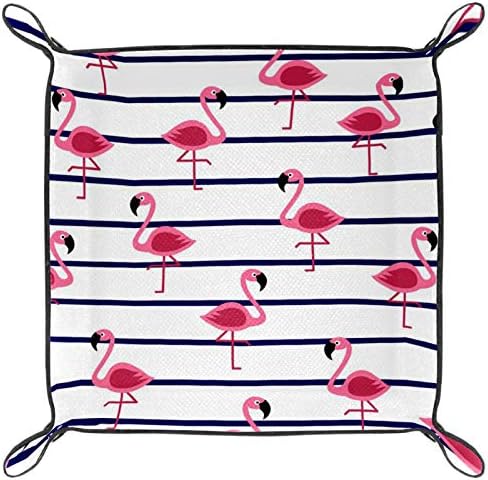 Lyetny Flamingos em faixas marinhas Caixa de armazenamento da bandeja de bandeja de cabeceira de cabeceira da bandeja Caddy Caddy Alteração de caixa de moeda de caixa de moeda de caixa de moeda, 20.5x20.5cm