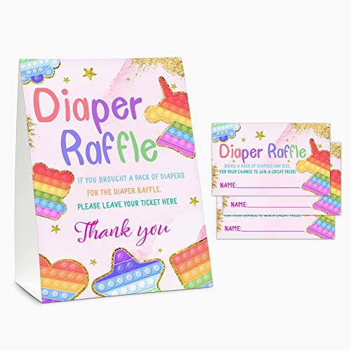 Conjunto de jogos de sorteio de fraldas, Rainbow Unicorn Popa On Over Baby Shower Supplies Games Decorações, 1 sinal