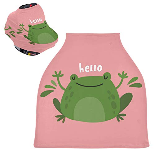 Yyzzh Green Frog Say Hello Cartoon Caracter Tropical Animal On Rosa Capas de assento de carro de bebê rosa Tampas de enfermagem