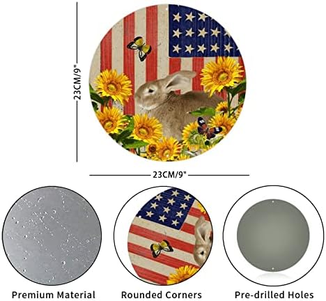 Signo de lata de metal redonda Sinais patrióticos Americanos e listras bandeira de coelho e girassóis de girassóis Vintage