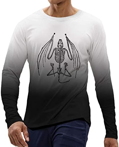 Camisetas xxbr halloween para homens de manga longa gradiente de impressão de pântano de festa de festa muscular Slim Fit Crew Neck