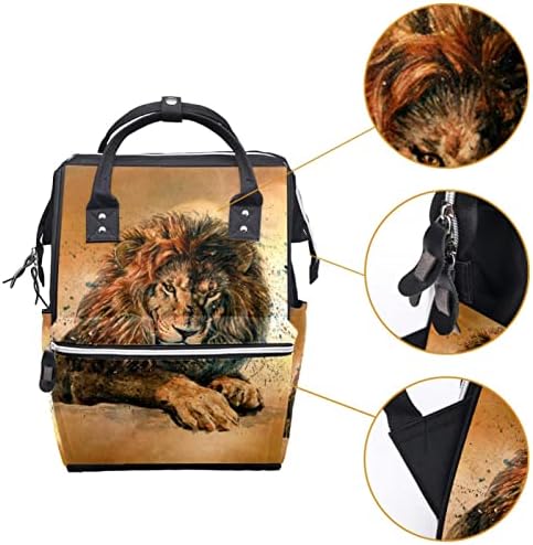 Mochila de viagem Guerotkr, bolsa de fraldas, bolsas de fraldas de mochila, arte retrô de leão animal