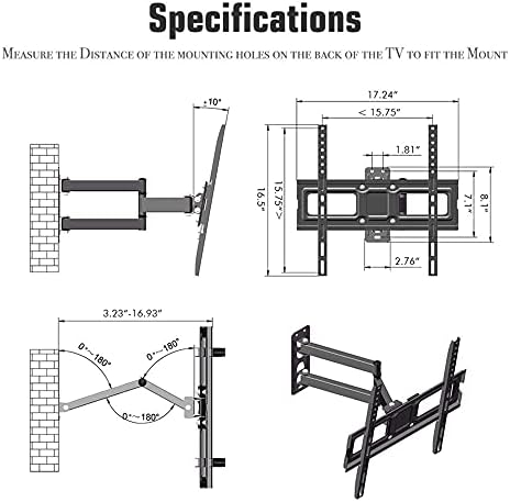 Mesa de aço inoxidável Parede de TV superior para a maioria das TVs curvas planas de 32 a 65 polegadas, montagem de parede de TV de