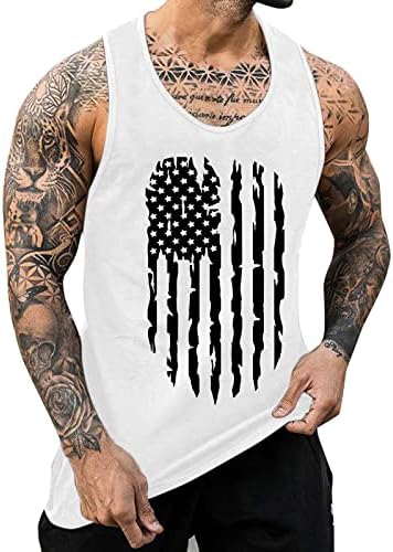 Zefotim 4 de julho Tampo de tanques para homens camisas de bandeira americana Casual Moda de verão Slim Fit Tshirts