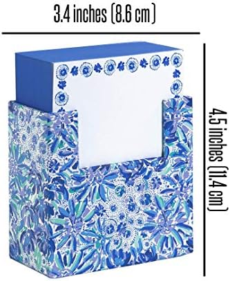 Lilly Pulitzer Blue Block com 300 folhas de papel de nota solta, organizador de mesa dobra como copo de lápis, altíssima manobra