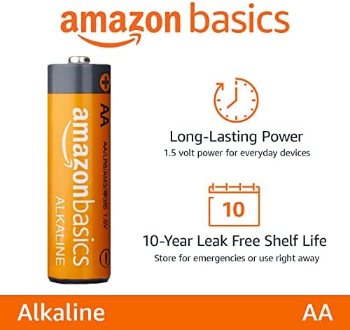 Basics 100 pacote AAA AAA Baterias alcalinas de alto desempenho, prateleira de 10 anos, pacote de valor fácil de abrir e 48 pacote