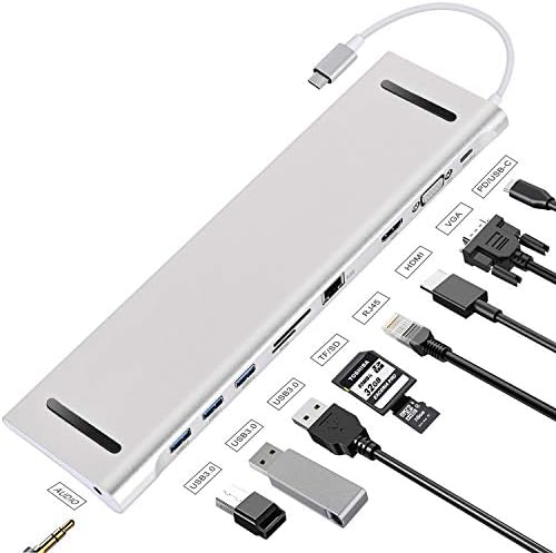 Hub USB Tipo C, Estação de ancoragem USB USB C 10 em 1 com porta 4K HDMI Port RJ45 Ethernet, 3 portas USB, leitor de cartões SD/TF,